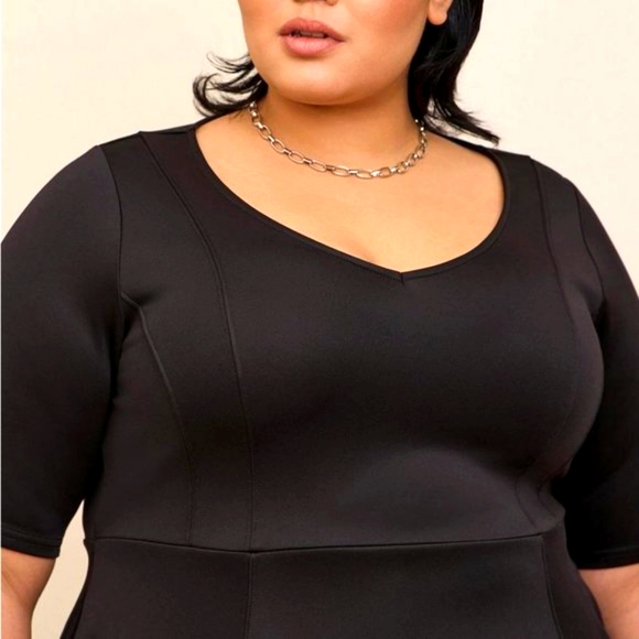 ❤️NWT TORRID FLUTED FIT & FLARE MINI DRESS - SCUBA BLACK MACHINE WASH SIZE 3X - Picture 4 of 11